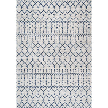 Moroccan Hype Boho Vintage Diamond Area Rug Cream/Navy